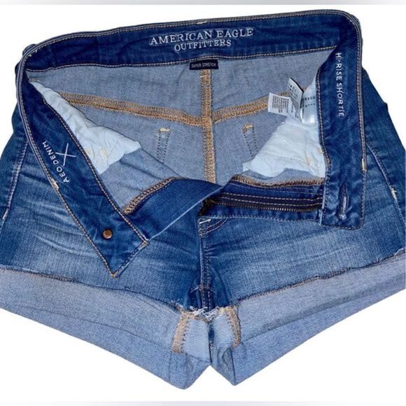 Women’s American Eagle hi-rise shortie AOE super stretch Jean shorts Sz 6 - Picture 3 of 13
